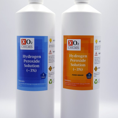 XO2 CHEMS Food Grade 3% Hydrogen Peroxide Solution 1 L | 1000ml (Highest Purity) & Tech Grade 3% Hydrogen Peroxide Solution 1L | 1000ml - 2 in 1 Combo