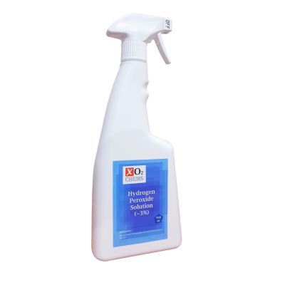 XO2 CHEMS Hydrogen Peroxide 3% Solution Spray Bottle With Safety Switch | 750 ml (Tech Grade)