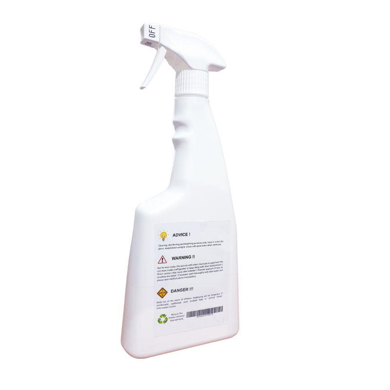 XO2 CHEMS Hydrogen Peroxide 3% Solution Spray Bottle With Safety Switch | 750 ml (Tech Grade)